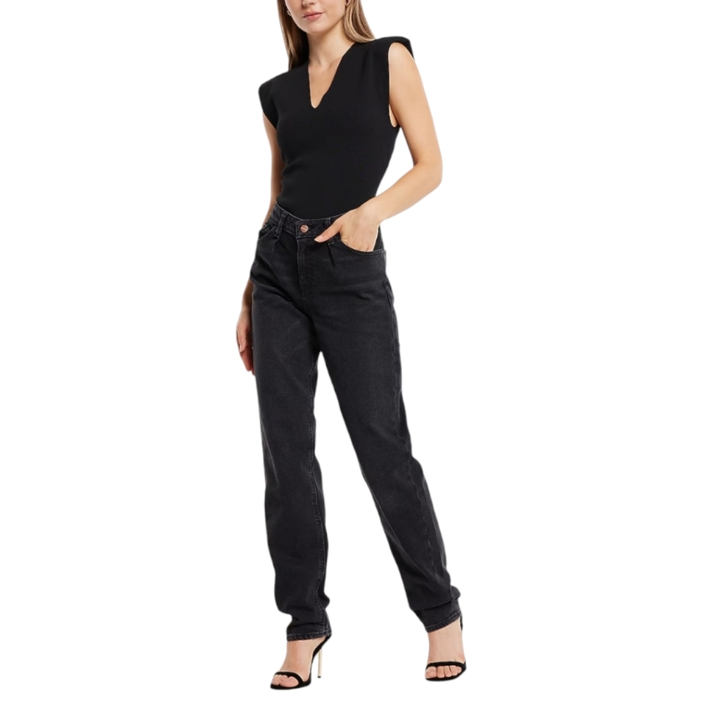 Express Relaxed Tappered Mid Rise Jeans Womens 4R Washed Charcoal Black Denim